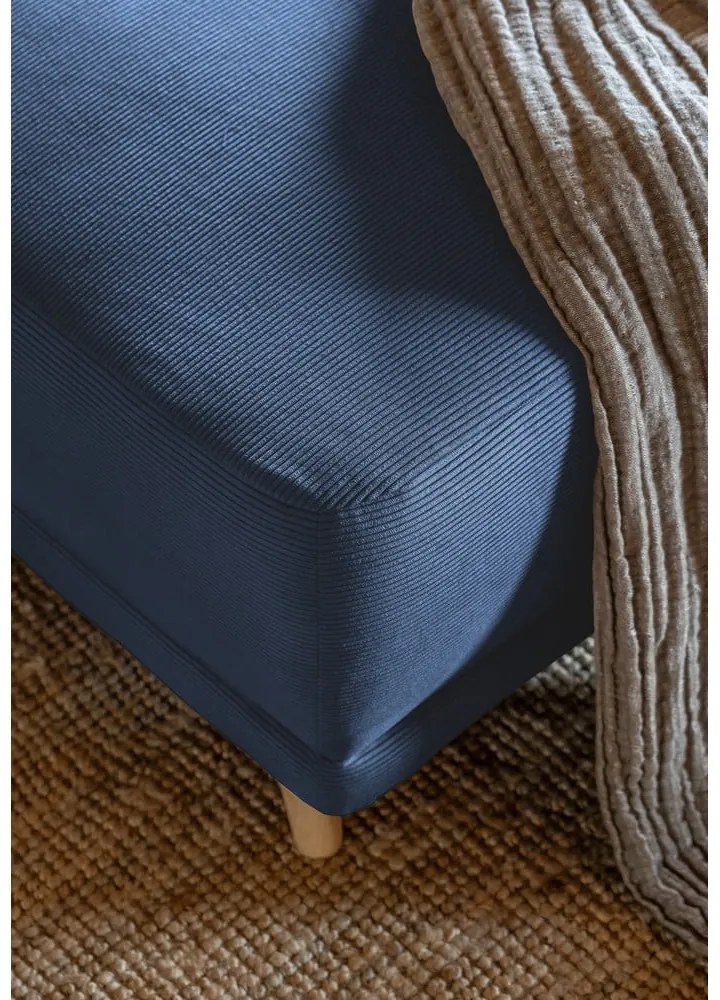 Colțar albastru închis extensibil cu tapițerie din catifea reiată (colț dreapta/în formă de "U") Lazy Lukka – Miuform