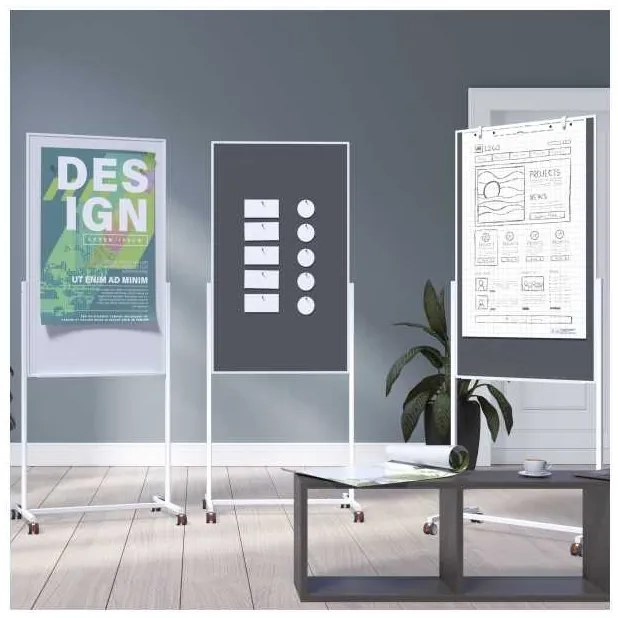 Tablă multifuncțională mobilă Magnetoplan Design 3în1, alb
