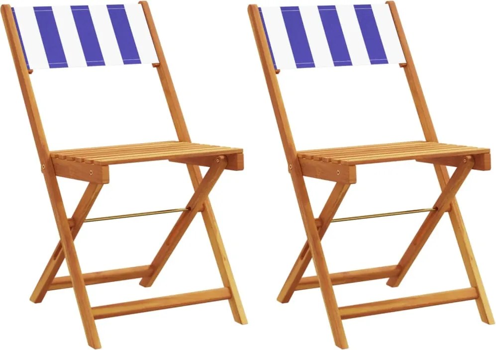 vidaXL Scaune de bistro 2 buc., alb și albastru și lemn masiv acacia