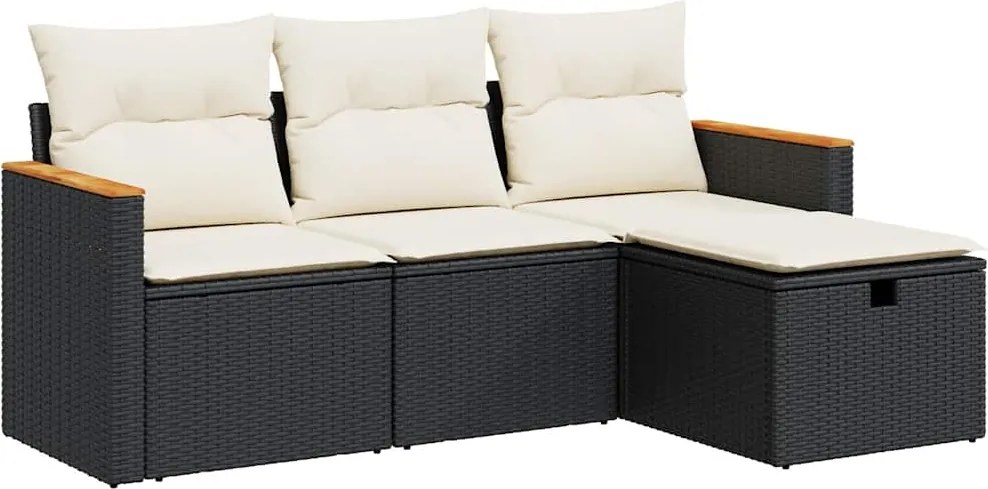 vidaXL Set mobilier de grădină cu perne, 4 piese, negru, poliratan