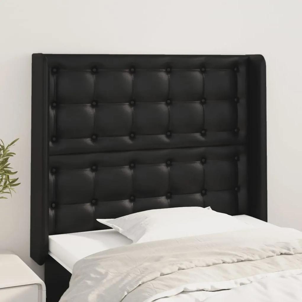 Tablie de pat cu aripioare, negru, 93x16x118 128 cm, piele eco 1, Negru, 93 x 16 x 118 128 cm