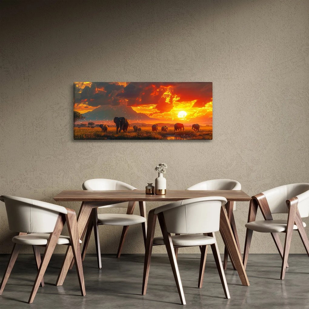 Tablou - Turmă de elefanți (120x50 cm)