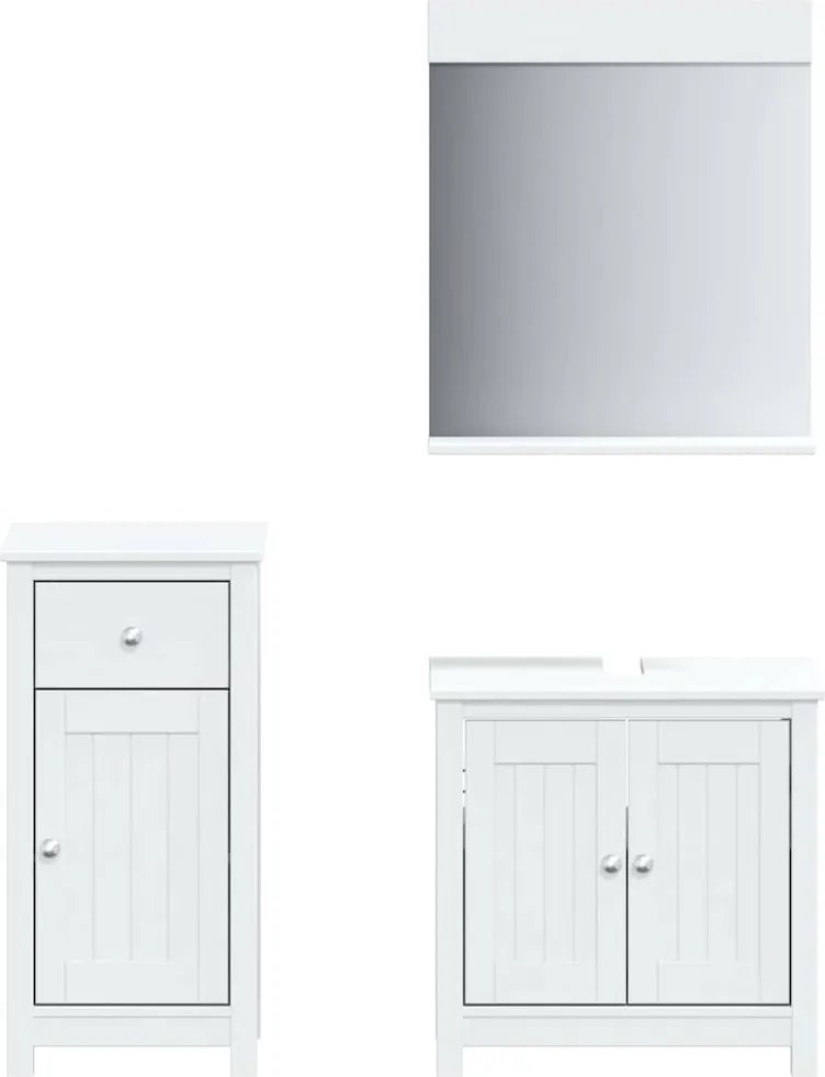 vidaXL Set mobilier baie, 3 piese, „BERG”, alb, lemn masiv de pin