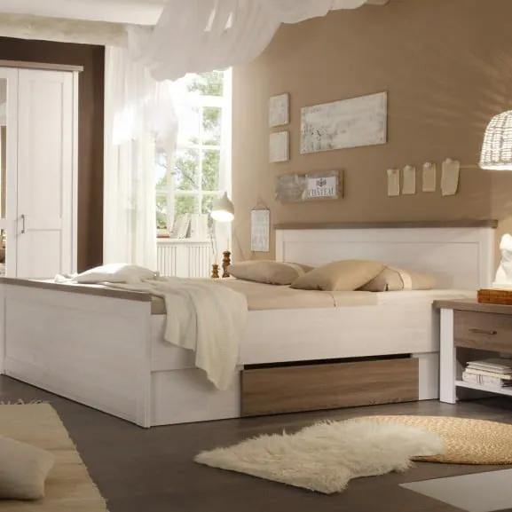 Set Dormitor Leon, Pin Alb Si Truffle, Pat Cu Dimensiunea Saltelei 180 x 200 Cm