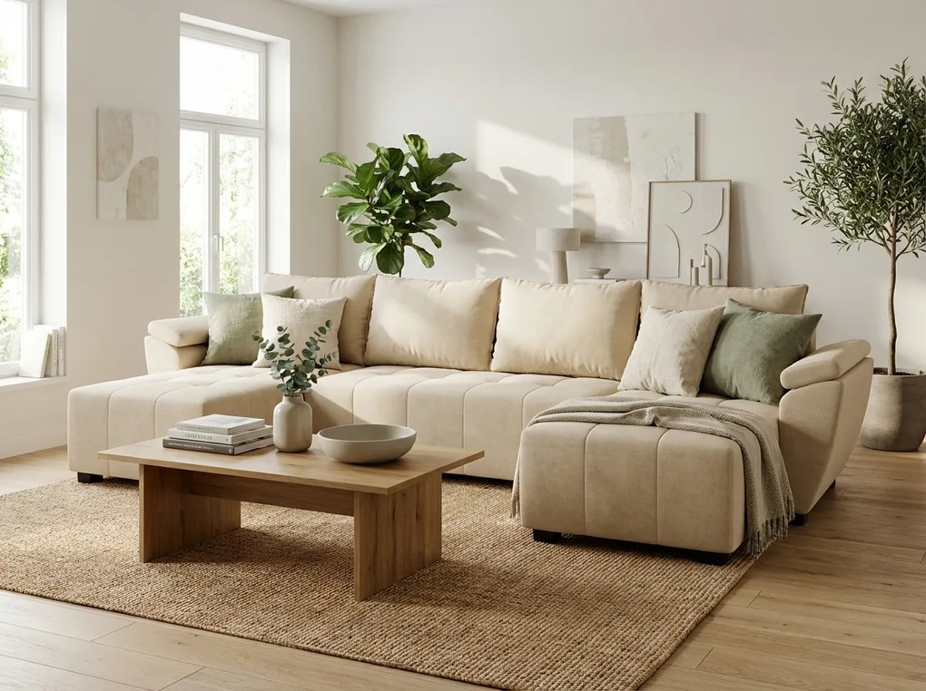 Coltar extensibil in U LIVARO 305x140 cm, crem