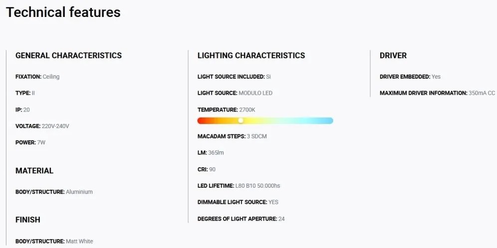 Spot LED incastrabil TULIPA White recessed downlight 7W 24° 2700K CRI90 dali