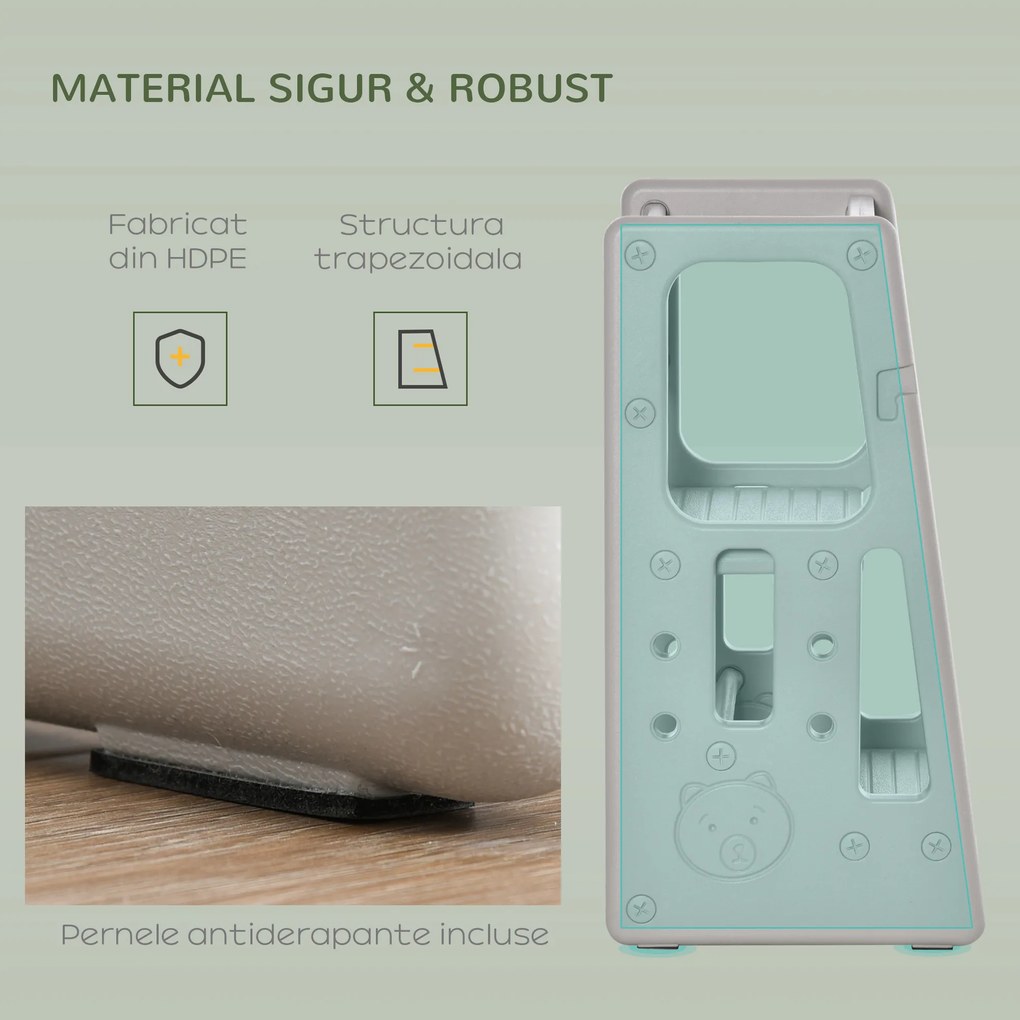 Turn de invatare Montessori, Inaltime Reglabila 3 Niveluri, HDPE non-toxic si inodor, 47x47x90cm, Gri HOMCOM | Aosom Romania