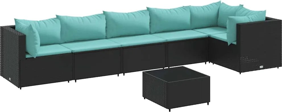 vidaXL Set mobilier de grădină cu perne, 7 piese, negru, poliratan