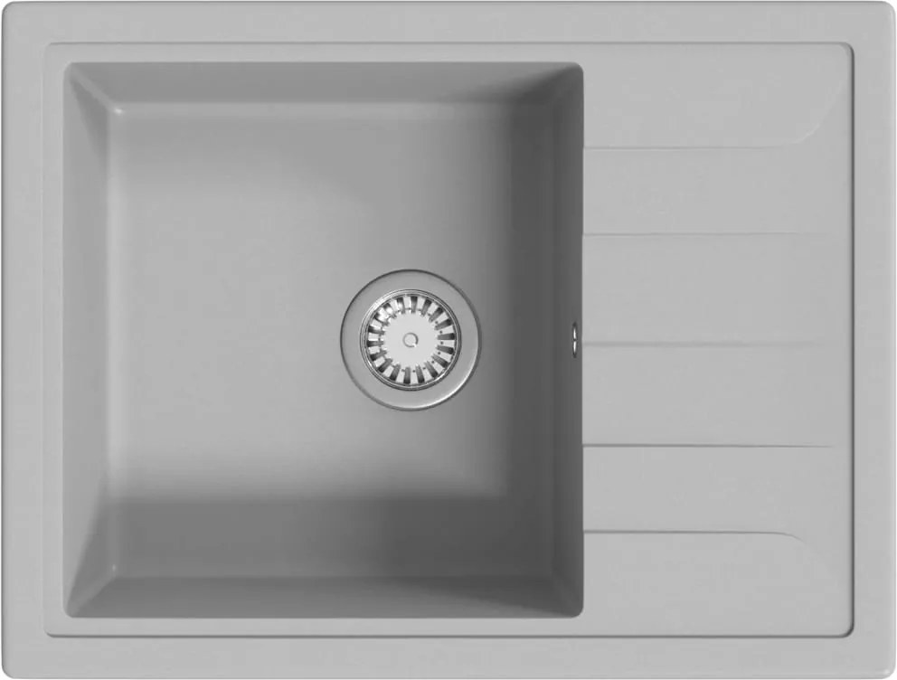 vidaXL Chiuvetă de bucătărie cu orificiu de preaplin, gri, oval, granit