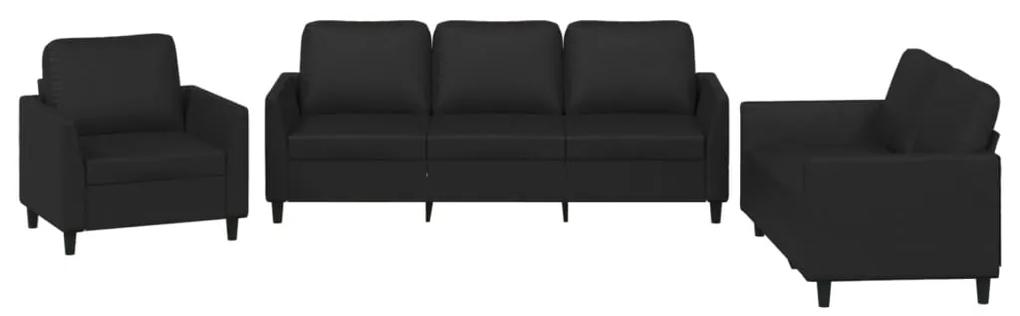 3201740 vidaXL Set de canapele cu perne, 3 piese, negru, piele ecologică