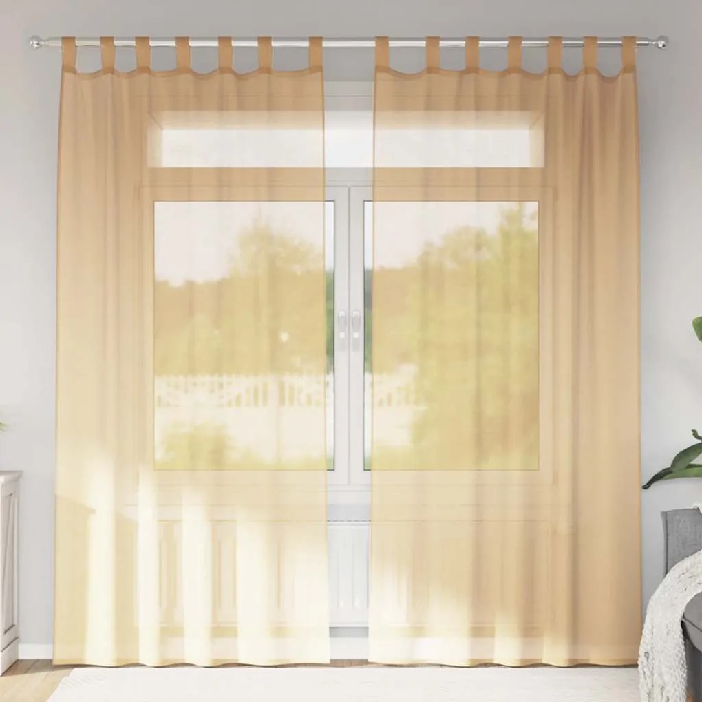 vidaXL Perdele Voile cu buzunare pentru bare 2 buc Nisip