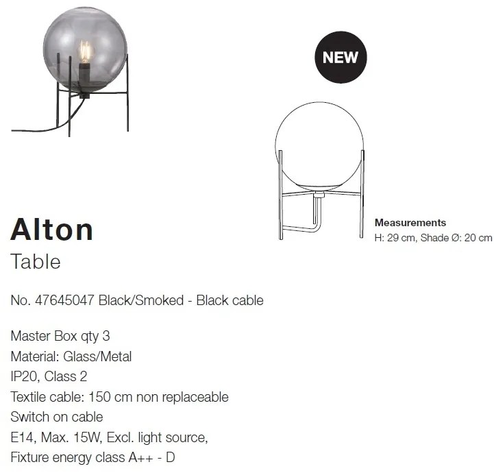 Veioza, Lampa de masa design nordic Alton, fumuriu 47645047 NL