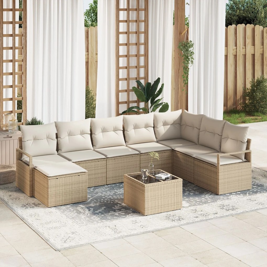 vidaXL Set de canapele pentru grădină 9 pcs Bej Rattan poli