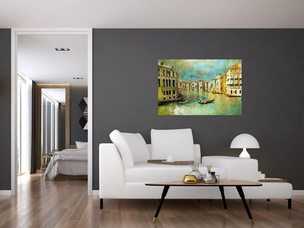Tablou - Canalul de la Veneția și gondole (90x60 cm)