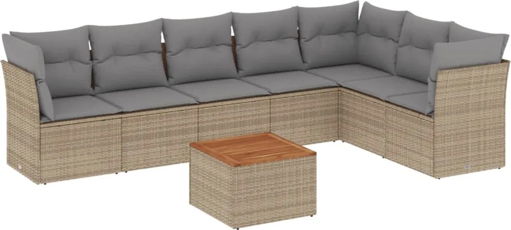 vidaXL Set canapele de grădină, 8 piese, cu perne, bej, poliratan