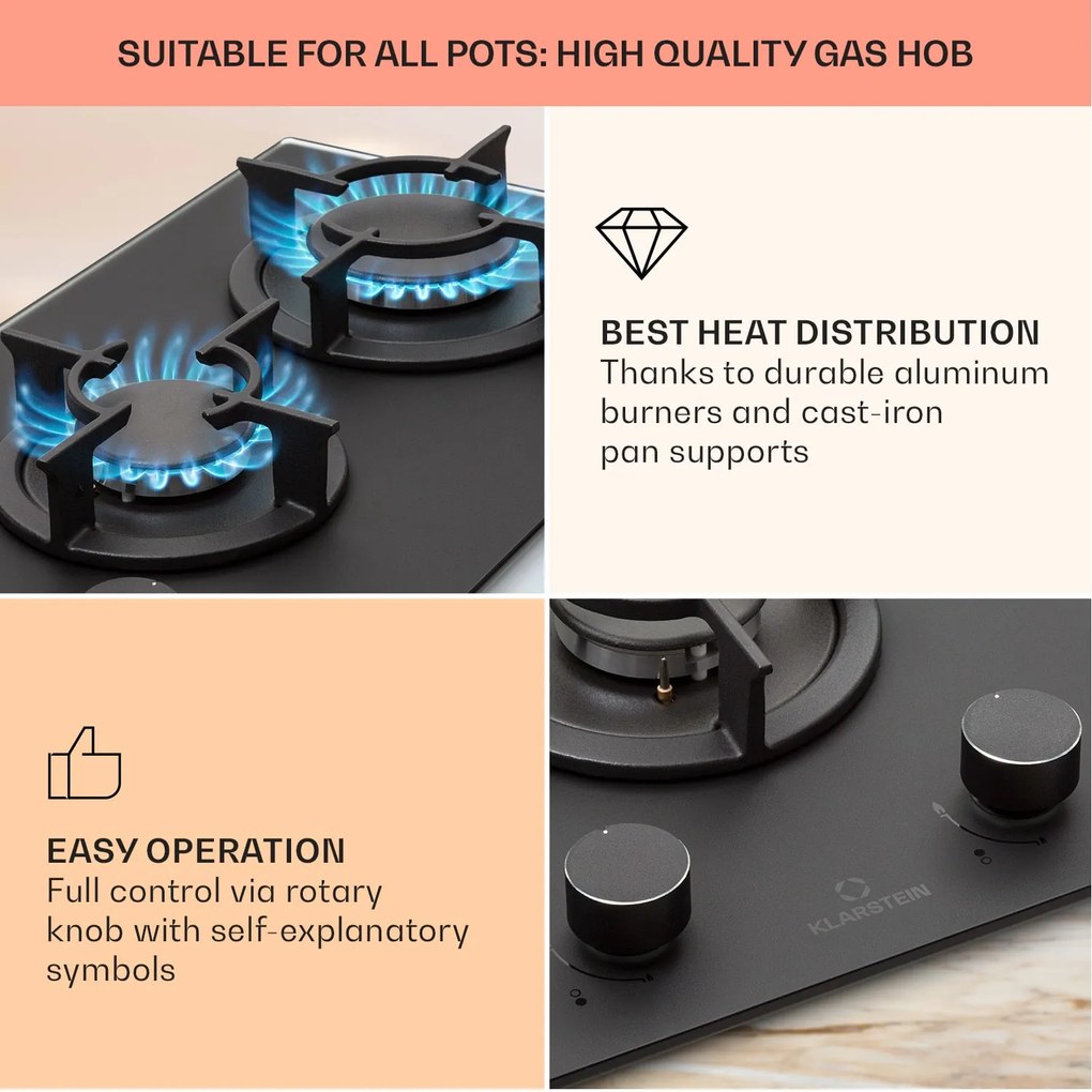 Firetale, plită cu gaz, 2 arzătoare, arzătoare din aluminiu, gaz natural/propan, inclusiv furtun și reductor de presiune