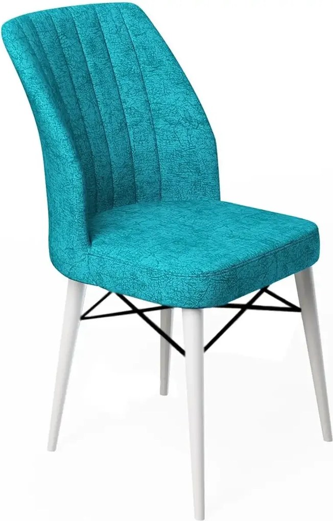 Set masa extensibila cu 6 scaune tapitate Homs cargold 250-30355,turcoaz, 170 x 80 cm