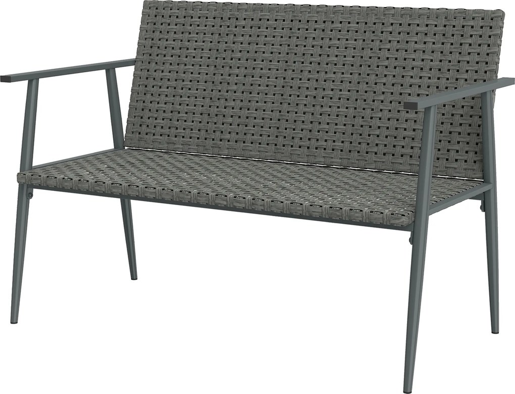 Outsunny Bancă de grădină 2 locuri din rășină împletită și oțel, cu cotiere, spătare și picioare reglabile, 110x58x78cm, gri | Aosom Romania