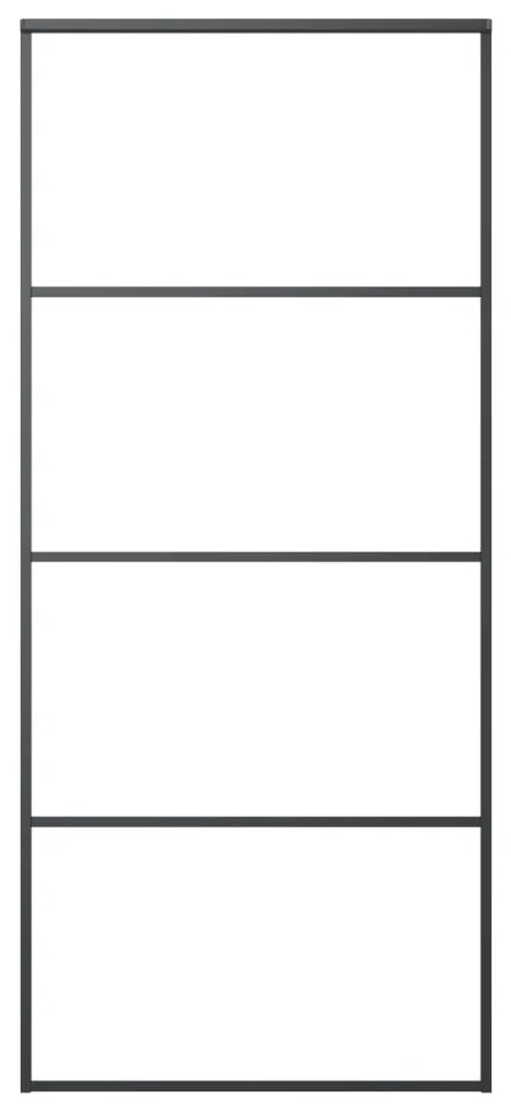 Usa glisanta, negru, 90x205 cm, aluminiu si sticla ESG 1, Negru, 90 x 205 cm, Transparent