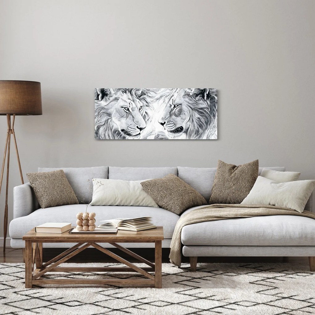 Tablou - Capete de lei desenate (120x50 cm)