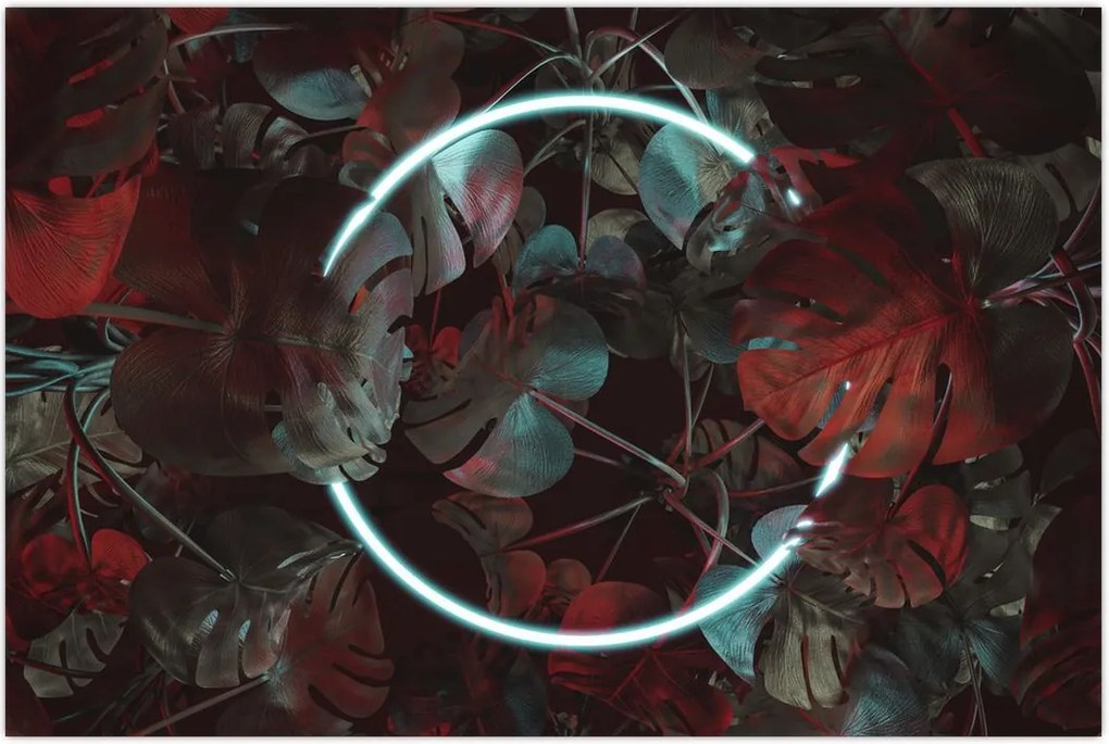 Tablou - Cerc de neon între palmieri (90x60 cm)