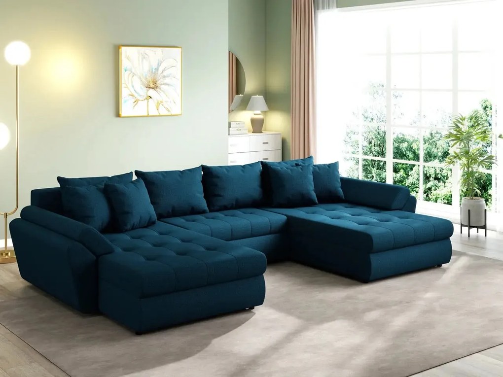 Colțar extensibil dumonde cu ladă de depozitare si sezut confortabil din spuma high-density, Loana U Enjoy Petrol 355x185 cm