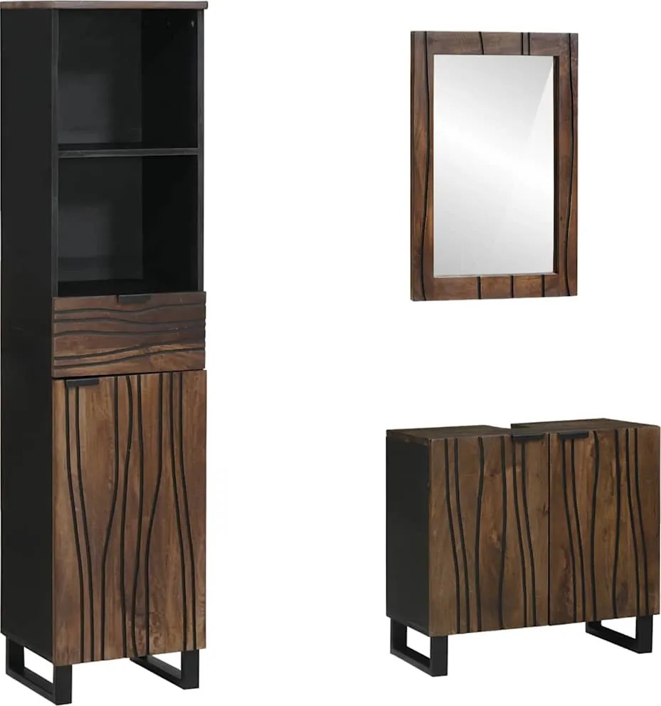 vidaXL Set de mobilier pentru baie cu ușă 3 pcs Maro Nuc Lemn compozit