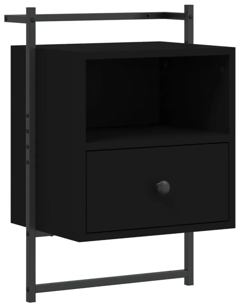 833433 vidaXL Noptieră montaj pe perete, negru, 40x30x61 cm, lemn prelucrat