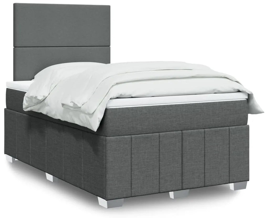 vidaXL Pat box spring cu saltea, gri închis, 120x200 cm, textil