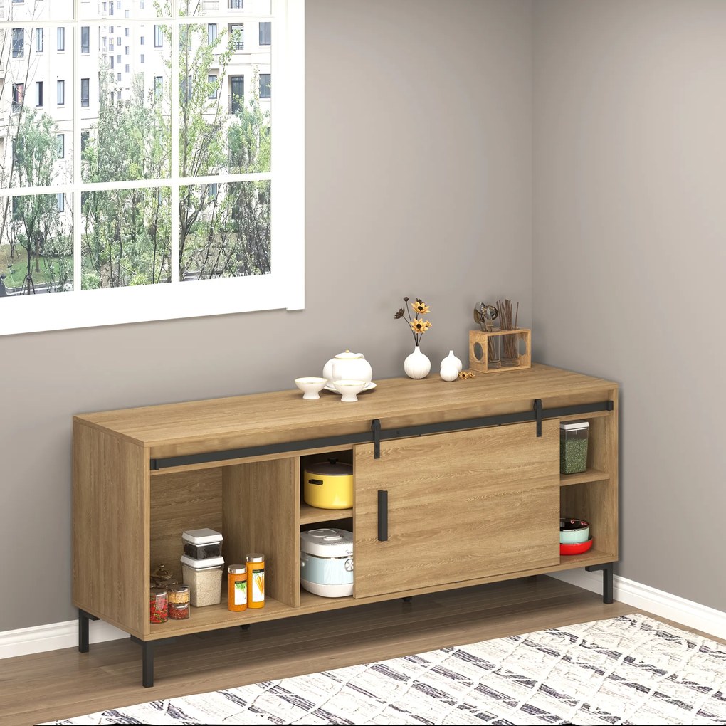 HOMCOM Set complet pentru ușă glisantă de 183 cm cu sistem de ghidaj pentru podea, șină de alunecare pentru ușă, role de alergare pentru sistem de ușă culisantă din lemn unic | Aosom Romania