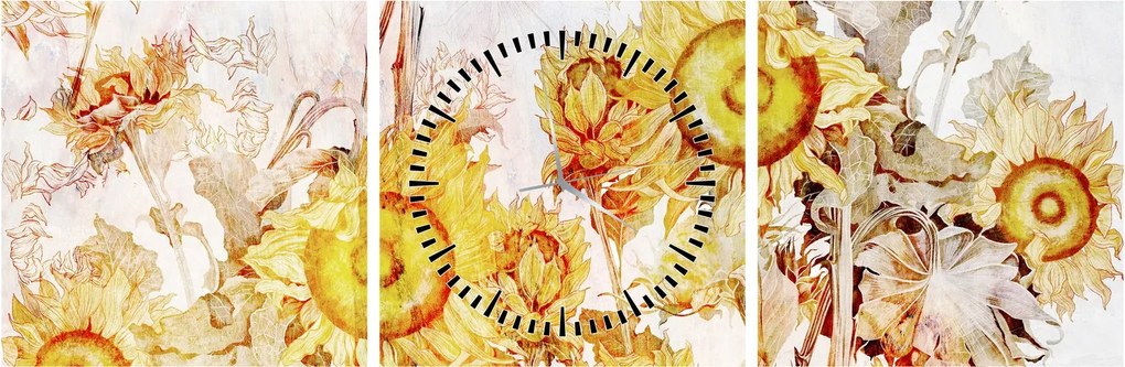 Tablou - Floarea-soarelui,pictură (cu ceas) (90x30 cm)