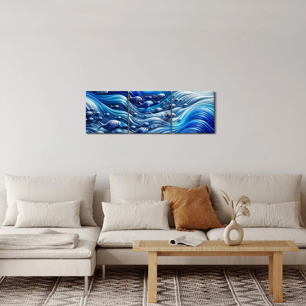 Tablou – Pești în valuri (cu ceas) (90x30 cm)