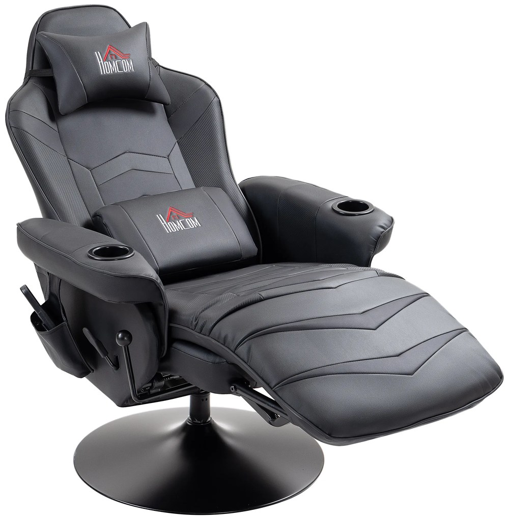 HOMCOM Fotoliu de gaming, Funcție de masaj, Spătar reglabil, Suport pentru picioare, până la 120 kg, Cadru din oțel, Piele ecologică, Negru | Aosom Romania