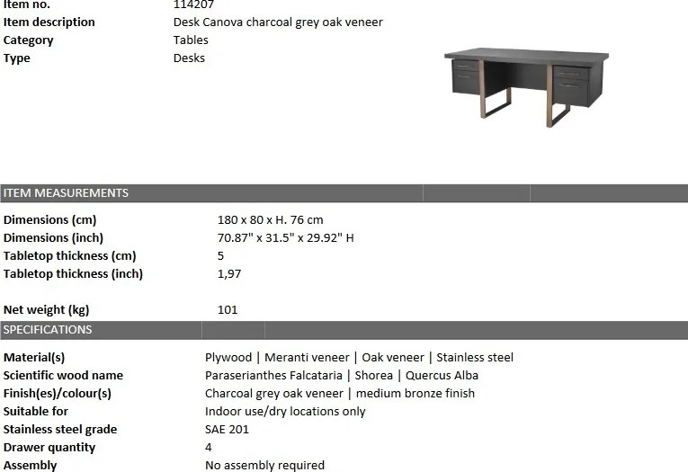 Birou design elegant LUX Canova, gri inchis 114207 HZ