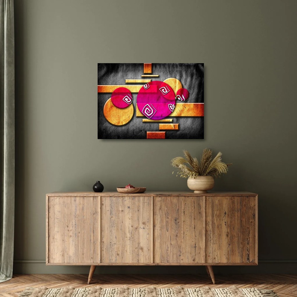 Tablou pe sticlă abstract cu simboluri istorice (70x50 cm)
