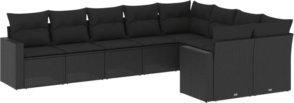 vidaXL Set mobilier de grădină cu perne, 9 piese, negru, poliratan