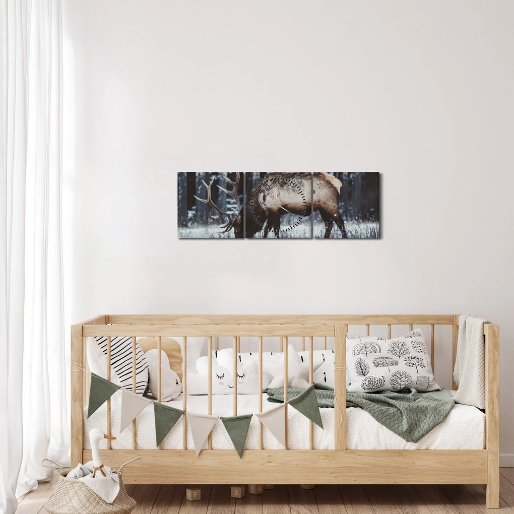 Tablou - cerbul iarna (cu ceas) (90x30 cm)