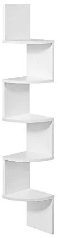 Raft pentru colt alb din PAL melaminat, 20x20x127,5 cm, Vasagle