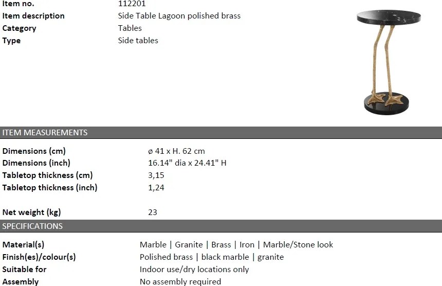 Masa laterala design LUX Lagoon negru 112201 HZ