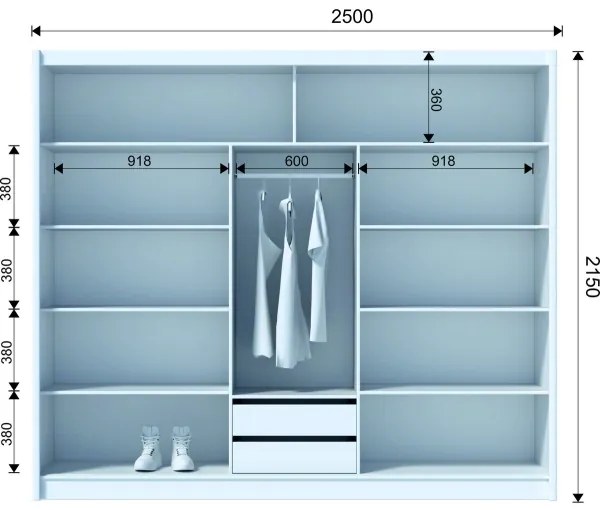 Dulap SANTINO cu oglindă 250x215 cm alb/stejar craft