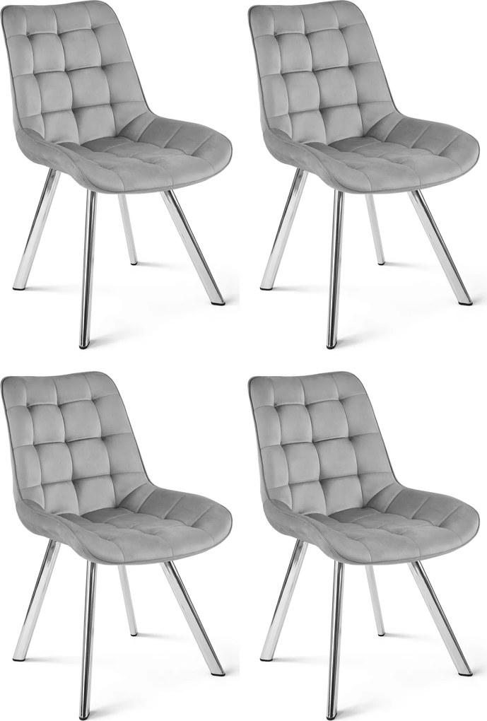 Set 4 Scaune Bucatarie/Dining Sunny Catifea Gri Deschis, Picioare Metalice Crom