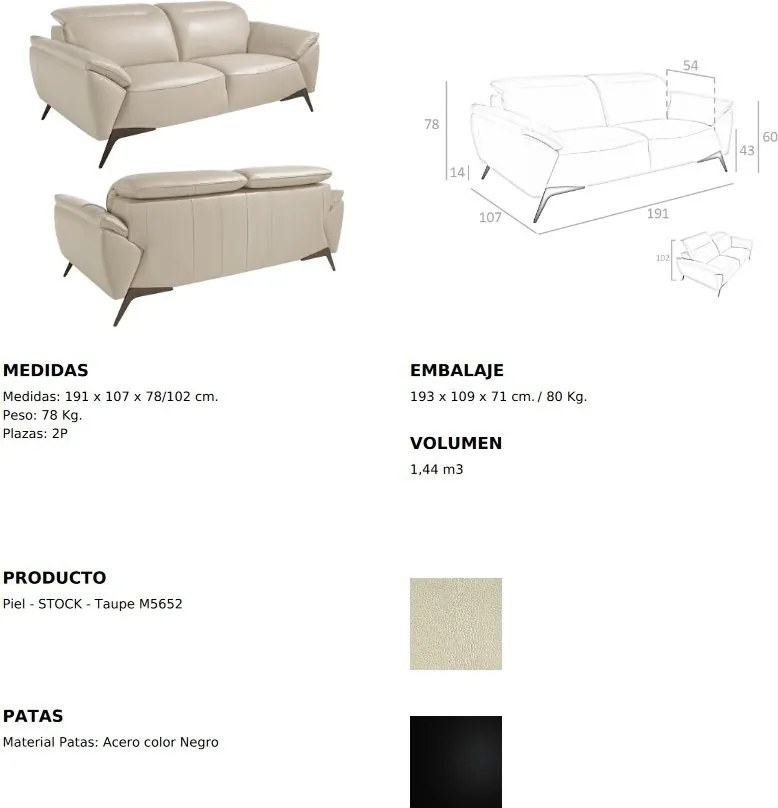 Canapea 2 locuri eleganta, design italian Cowhide leather taupe grey