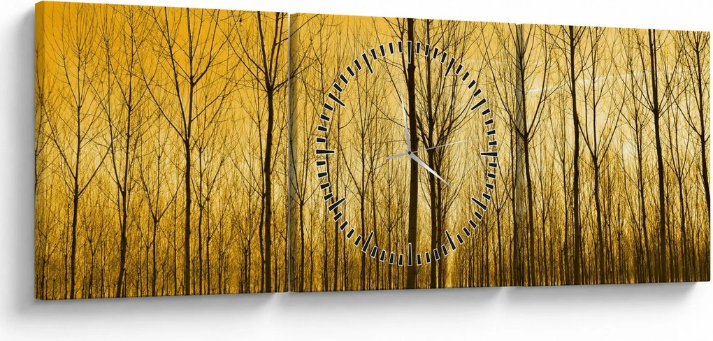 Tablou cu pădure în apus de soare (cu ceas) (90x30 cm)
