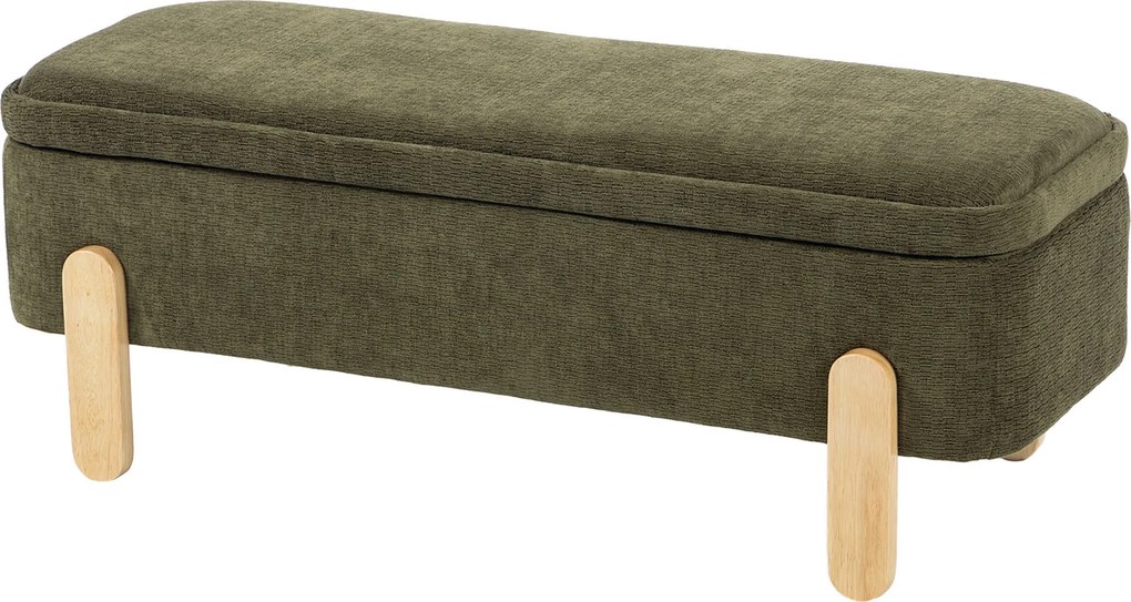 HOMCOM Bancă cu Depozitare 108x40x40 cm, Șezut Tapițat 2 Locuri din Șenilă, Picioare din Lemn, Verde | Aosom Romania