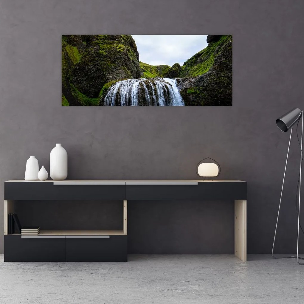 Tablou - Stânci cu cascadă (120x50 cm)