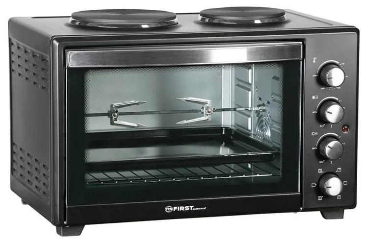 Cuptor cu frigarui rotativ FIRST AUSTRIA FA-5045-4, 1600W, Doua plite, Convectie, 45 litri, Negru