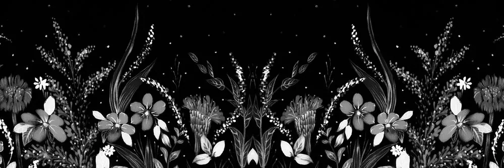 Tablou cu ornament floral în design alb-negru