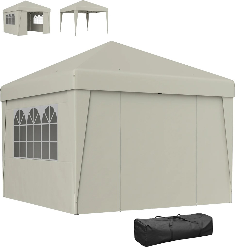 Outsunny Pavilion de grădină pliabil 3 x 3 x 2,75 m anti-UV 30 + cu ferestre + pereți laterali + geantă de transport crem | Aosom Romania