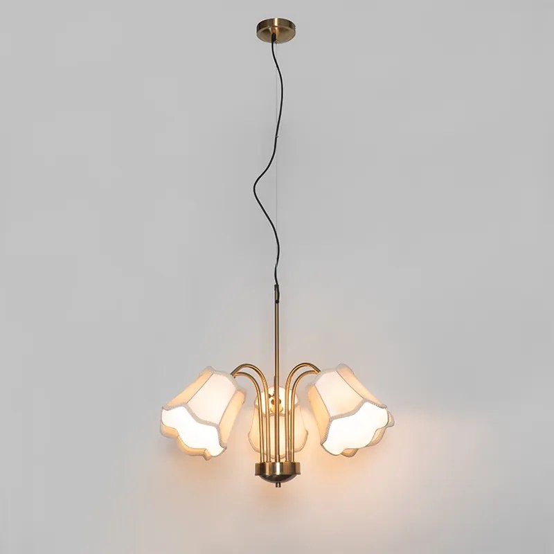 Lampă suspendată clasică din alamă cu abajur alb cu 5 lumini - Nona