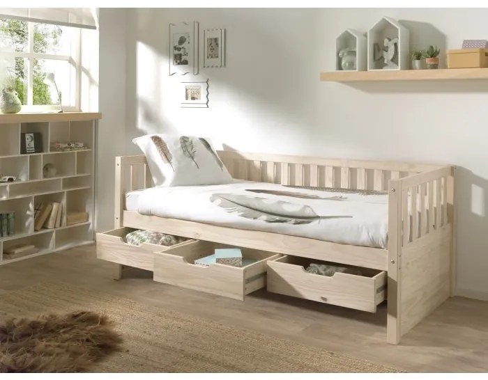 Pat Cabină Fritz 90x200 cm cu Sertare, pentru Copii, Pin Lăptos – Vipack